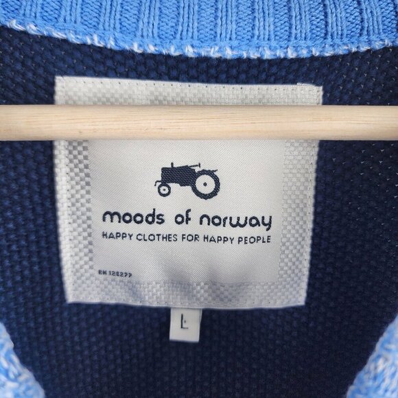 Moods Of Norway Mens V-Neck Blue Striped Sweater Size L 100% Cotton - Picture 3 of 6
